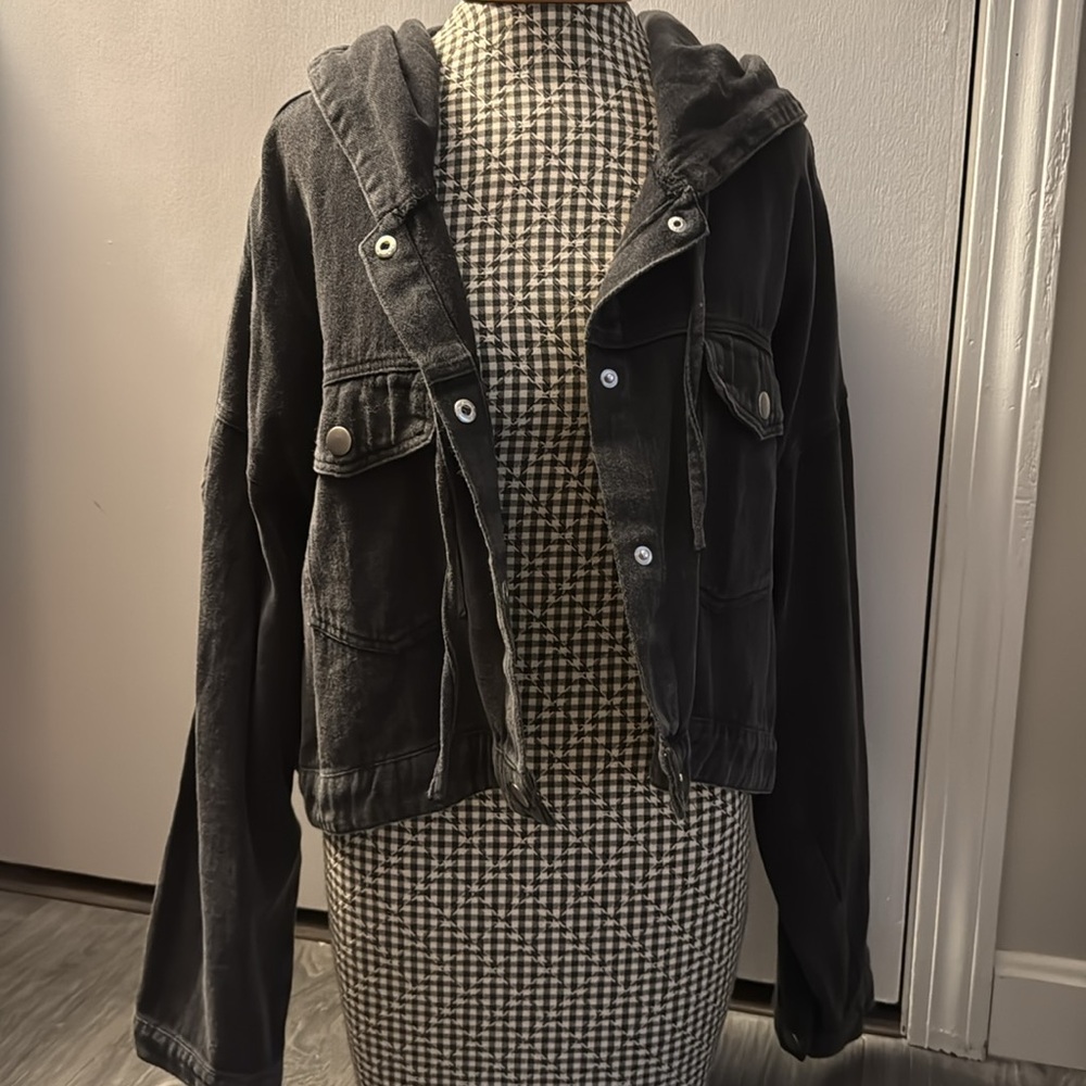 Cropped Denim Jacket with Hood